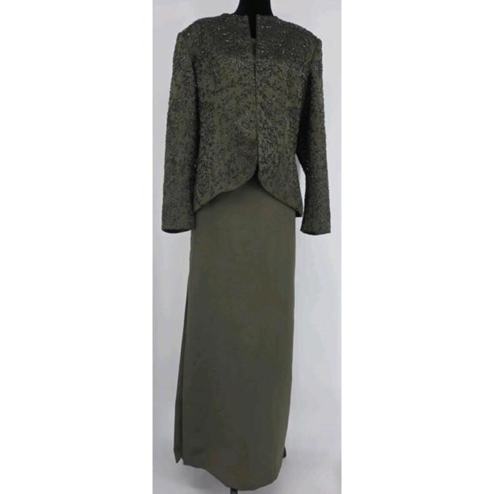 Vintage Lillie Rubin Skirt Beades Blazer‎ Suit US 12 Green Formal Suit 1980s